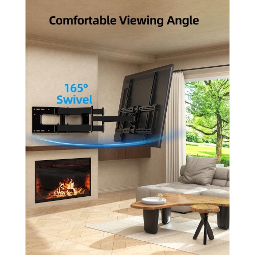 Full Motion Long Arm TV Wall Mount Bracket, Fits 75, 80, 85, 86, 98, 100 inch Flat or Curved TVs Up to 800x600 VESA & 165LBS, TV Mount with Full