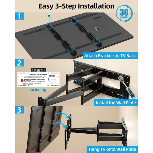 Full Motion Long Arm TV Wall Mount Bracket, Fits 75, 80, 85, 86, 98, 100 inch Flat or Curved TVs Up to 800x600 VESA & 165LBS, TV Mount with Full