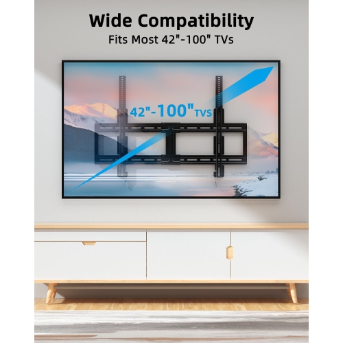 Large Fixed TV Wall Mount for 42-100" Flat/Curved TVs up to 200lbs, Low Profile Heavy Duty TV Mount Bracket Fits 16", 24", 32" Wood Stud, for LED