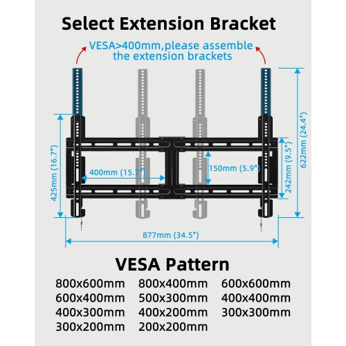 Large Fixed TV Wall Mount for 42-100" Flat/Curved TVs up to 200lbs, Low Profile Heavy Duty TV Mount Bracket Fits 16", 24", 32" Wood Stud, for LED