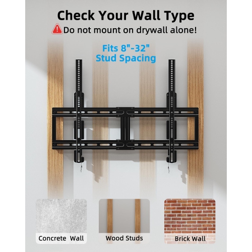 Large Fixed TV Wall Mount for 42-100" Flat/Curved TVs up to 200lbs, Low Profile Heavy Duty TV Mount Bracket Fits 16", 24", 32" Wood Stud, for LED