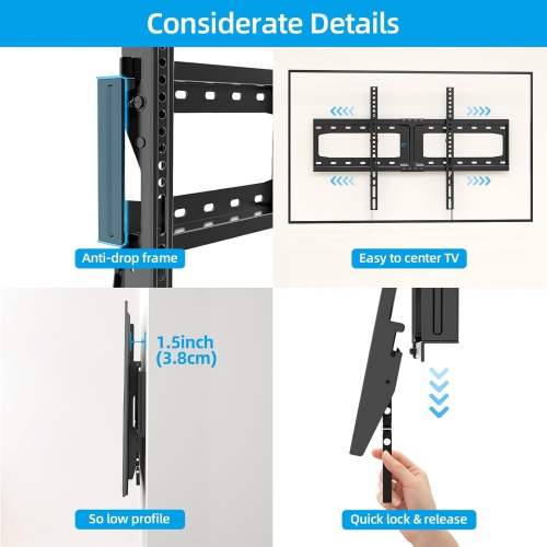 TV Wall Mount Tilt for Most 32-84 inch Flat Curved TV, Low Profile Tilting Wall Mount TV Bracket Fits 16”-18”-24” Wood Stud, Max VESA 600X400mm, Up