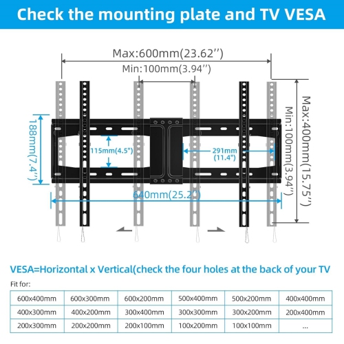 TV Wall Mount Tilt for Most 32-84 inch Flat Curved TV, Low Profile Tilting Wall Mount TV Bracket Fits 16”-18”-24” Wood Stud, Max VESA 600X400mm, Up