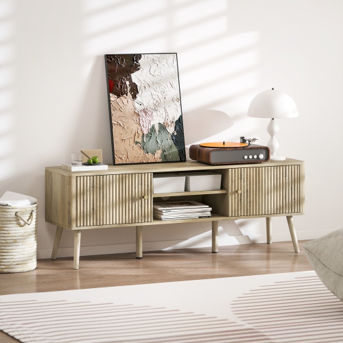 HOMCOM TV Stand for 65 Inch Television, Entertainment Center with Adjustable Shelves, 2 Cabinets and Open Compartments, TV Console Table with Pine