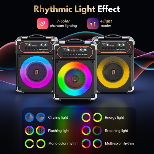 Haut-parleur portatif Bluetooth FanFun, système de haut-parleurs sans fil avec 2 micros, haut-parleur de fête avec lumières LED pour