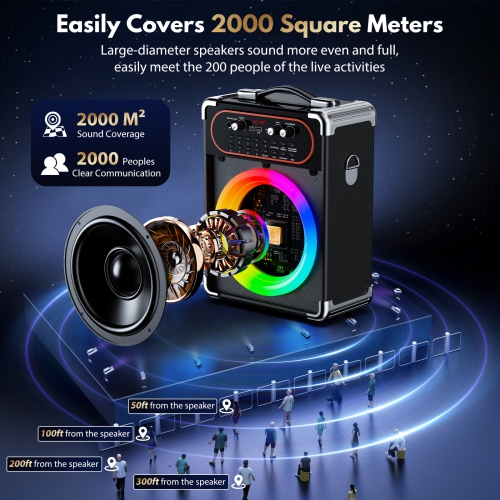 Haut-parleur portatif Bluetooth FanFun, système de haut-parleurs sans fil avec 2 micros, haut-parleur de fête avec lumières LED pour