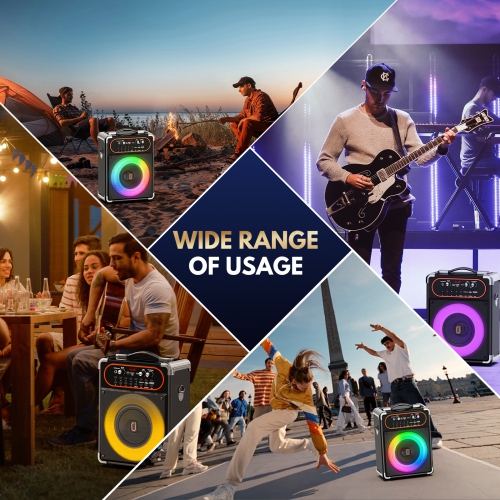 Haut-parleur portatif Bluetooth FanFun, système de haut-parleurs sans fil avec 2 micros, haut-parleur de fête avec lumières LED pour