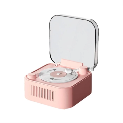 Retro Turntable Wireless Bluetooth Speaker Portable Card Mini Record Player Desktop HIFI Sound Rotating Record - pink