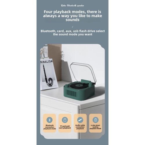 Retro Turntable Wireless Bluetooth Speaker Portable Card Mini Record Player Desktop HIFI Sound Rotating Record - pink