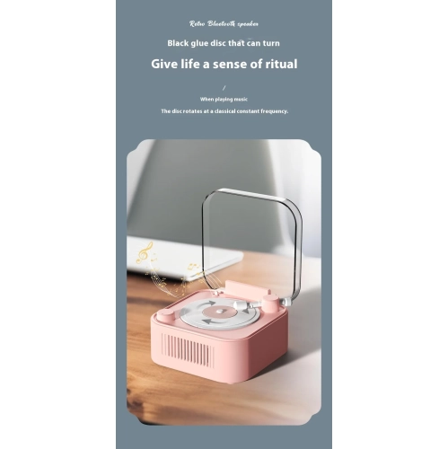 Retro Turntable Wireless Bluetooth Speaker Portable Card Mini Record Player Desktop HIFI Sound Rotating Record - pink