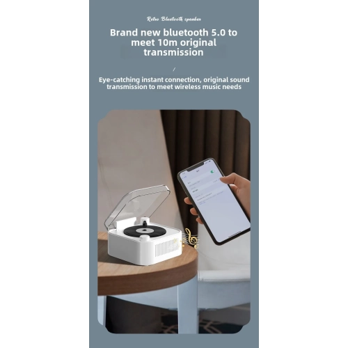 Retro Turntable Wireless Bluetooth Speaker Portable Card Mini Record Player Desktop HIFI Sound Rotating Record - white