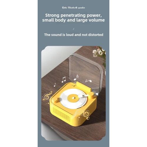 Retro Turntable Wireless Bluetooth Speaker Portable Card Mini Record Player Desktop HIFI Sound Rotating Record - white