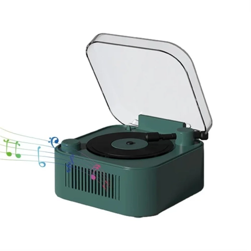 Retro Turntable Wireless Bluetooth Speaker Portable Card Mini Record Player Desktop HIFI Sound Rotating Record - Green