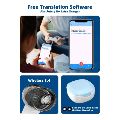 Language Translator Earbuds, Support 144 Languages & Accents AI Translation Two-Way Translation Translator Device Wireless Earphones