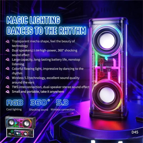 Transparent Mecha Music Speaker Bluetooth Wireless Subwoofer TWS Lightweight Portable Speaker 10W High Power Party Amplifier