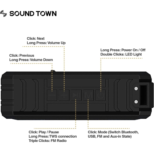 Portable TWS Bluetooth Speaker, IPX7 Waterproof, Stereo Sound, LED Light, Built-in Microphone for Calls and Battery Power Bank, Suitable for Home and
