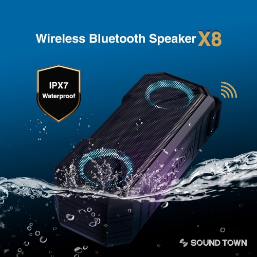 Portable TWS Bluetooth Speaker, IPX7 Waterproof, Stereo Sound, LED Light, Built-in Microphone for Calls and Battery Power Bank, Suitable for Home and