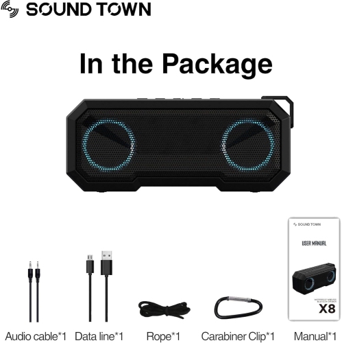 Portable TWS Bluetooth Speaker, IPX7 Waterproof, Stereo Sound, LED Light, Built-in Microphone for Calls and Battery Power Bank, Suitable for Home and
