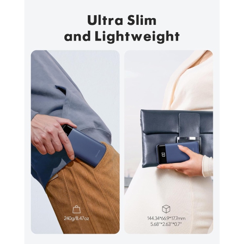 10000mAh Power Bank with LCD Display with Built-In Cables – 6 Outputs, 3 Inputs, 3A Fast Charging Power Bank for Samsung, Google Pixel and More