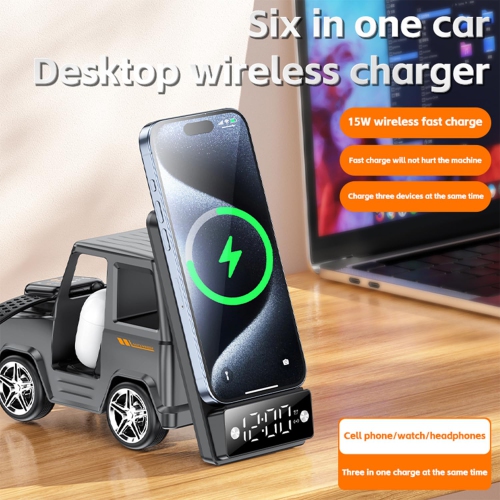 Creative Car-Shaped Wireless Charging 15W Fast Charging for iPhone Series 6-in-1 Charging Mat for Multiple Devices One-Step Wireless Charging Solution