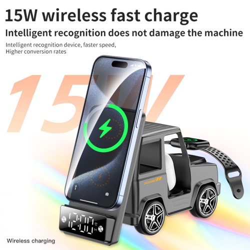 Creative Car-Shaped Wireless Charging 15W Fast Charging for iPhone Series 6-in-1 Charging Mat for Multiple Devices One-Step Wireless Charging Solution