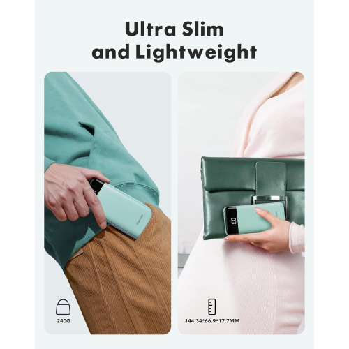 10000mAh Power Bank with LCD Display with Built-In Cables – 6 Outputs, 3 Inputs, 3A Fast Charging Power Bank for Samsung, Google Pixel and More