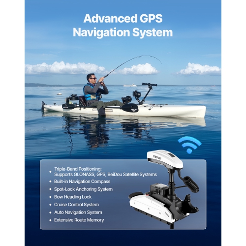 Rouille VEVOR 55 lb avec moteur de traîne électrique GPS, moteur de bateau hors-bord à 10 vitesses d'eau salée monté sur l'arc avec télécommande