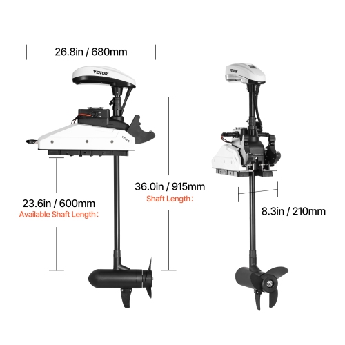 Rouille VEVOR 55 lb avec moteur de traîne électrique GPS, moteur de bateau hors-bord à 10 vitesses d'eau salée monté sur l'arc avec télécommande