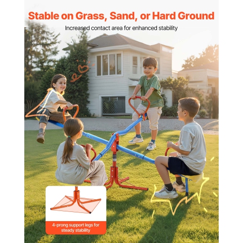 VEVOR 4 Seats Kids Seesaw, 110 lbs Load Capacity per Seat, Sit and Spin Teeter Totter with 4-prong Support Legs, Swiveling 360 Degrees Rotating for