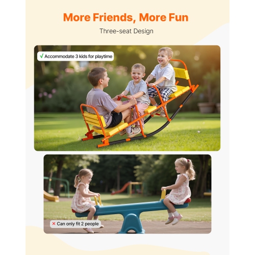 VEVOR 200 lbs Load Capacity Kids Seesaw,Metal Rocking Teeter Totter with Handles, Toddler Seesaw for Children Aged 3+, Kids Outdoor Playground