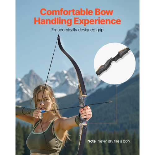 VEVOR 60 inch Recurve Bow and Arrows Kit, Wooden Takedown Bows, Right Handed Ergonomic Archery Recurve Bow Package, Longbow for Outdoor Target,