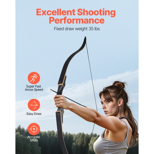 VEVOR 60 inch Recurve Bow and Arrows Kit, Wooden Takedown Bows, Right Handed Ergonomic Archery Recurve Bow Package, Longbow for Outdoor Target,