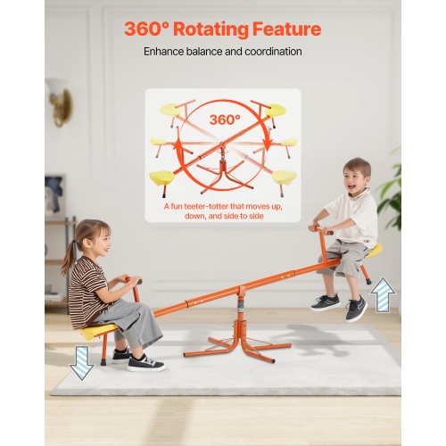 VEVOR Kids Seesaw, 100 lbs Load Capacity per Seat, Sit and Spin Teeter Totter with 4-prong Support Legs, Playground Equipment, Swiveling 360 Degrees
