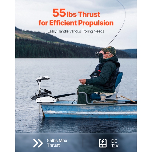 VEVOR 12V 55lbs Electric Trolling Motor, Thrust with GPS, 10-Speed Bow Mounted Saltwater Outboard Boat Motor with Remote Control & LCD Battery
