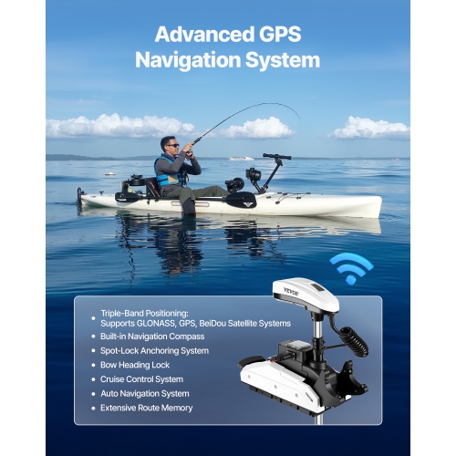 VEVOR 12V 55lbs Electric Trolling Motor, Thrust with GPS, 10-Speed Bow Mounted Saltwater Outboard Boat Motor with Remote Control & LCD Battery