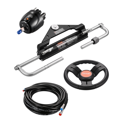 VEVOR 150HP Hydraulic Outboard Steering Kit, Marine Boat Hydraulic Steering System with 13.5-inch Steering Wheel, Helm Pump, Hydraulic Cylinder &