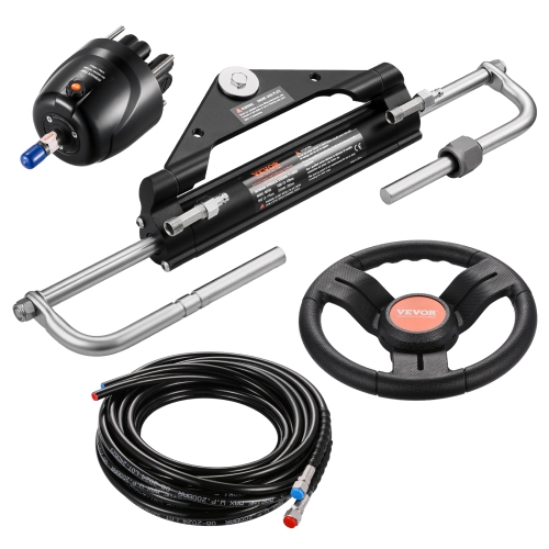 VEVOR 150HP Hydraulic Outboard Steering Kit, Marine Boat Hydraulic Steering System with 13.5-inch Steering Wheel, Helm Pump, Hydraulic Cylinder &