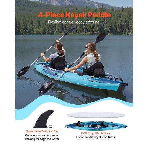 VEVOR 2-Person Inflatable Kayak, Inflatable Recreational Kayak 700LBS Capacity, Leak & Puncture-Resistant with Padded Seat, PVC Drop-Stitch Floor, 2