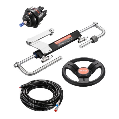 VEVOR 90HP Hydraulic Outboard Steering Kit, Marine Boat Hydraulic Steering System with 13.5-inch Steering Wheel, Helm Pump, Hydraulic Cylinder & 2PCS