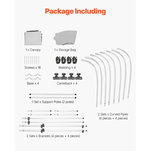 VEVOR 4 Bow Boat Bimini Tops, 600D Polyester Canopy with Aluminum Alloy Frame, Waterproof & Sun Shade Boat Awning Canopy ,2 Support Poles, 4 Straps,