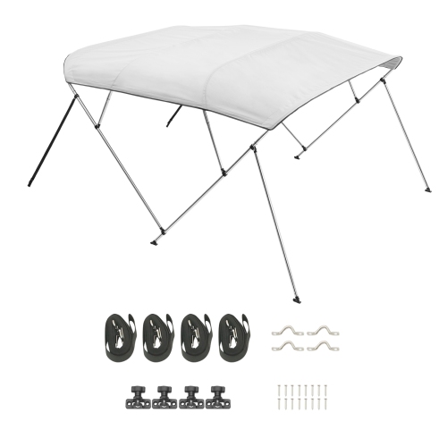 VEVOR 4 Bow Boat Bimini Tops, 600D Polyester Canopy with Aluminum Alloy Frame, Waterproof & Sun Shade Boat Awning Canopy ,2 Support Poles, 4 Straps,