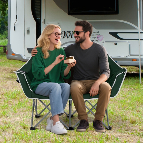 Chaise de camping double Duo de Costway avec accoudoirs Porte-gobelets Sac de transport Chaise de pelouse robuste