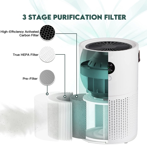 Air Purifier, True HEPA Air Purifier with LED Screen Auto Mode& 3 Speeds, Night light, Portable Desktop Cleaner for Pet hair, Dust, Smoke, Mold