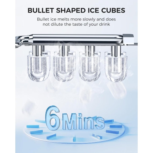 ZAFRO Ice Maker Countertop, Portable Ice Machine with Self-Cleaning, 26.5 lbs/24Hrs, 8 Ice Cubes in 6 Mins, Ice Basket and Scoop, Ideal for Home,