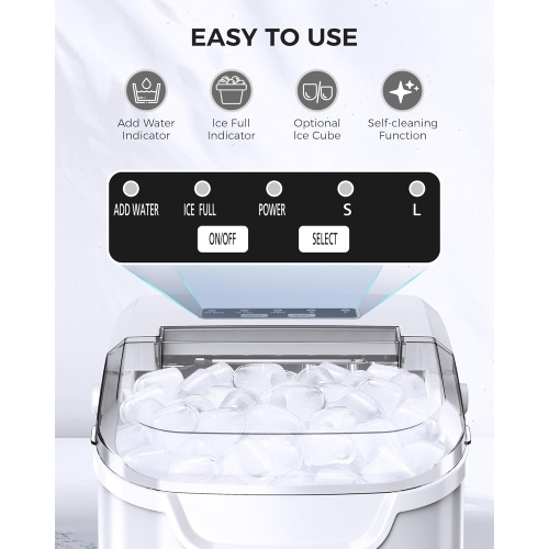 ZAFRO Ice Maker Countertop, Portable Ice Machine with Self-Cleaning, 26.5 lbs/24Hrs, 8 Ice Cubes in 6 Mins, Ice Basket and Scoop, Ideal for Home,