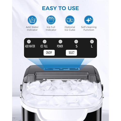 ZAFRO Ice Maker Countertop, Portable Ice Machine with Self-Cleaning, 26.5 lbs/24Hrs, 8 Ice Cubes in 6 Mins, Ice Basket and Scoop, Ideal for Home,