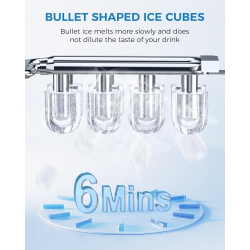 ZAFRO Ice Maker Countertop, Portable Ice Machine with Self-Cleaning, 26.5 lbs/24Hrs, 8 Ice Cubes in 6 Mins, Ice Basket and Scoop, Ideal for Home,