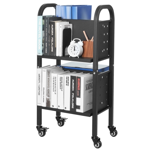VEVOR 17.7 x 13.0 x 34.6-Inch Rolling Library Book Cart,150 lbs Capacity, Library Cart, Double Sided L-Shaped Shelves with 2-Inch Lockable Wheels,
