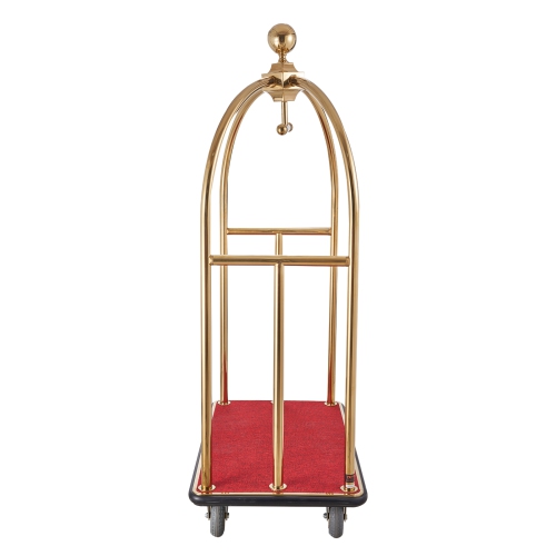 VEVOR 1100 LBS Load Capacity Hotel Luggage Cart, Brushed Stainless Steel Bellman's Cart Curved Uprights, Valet Cart with Red Carpeted Deck and 6-inch