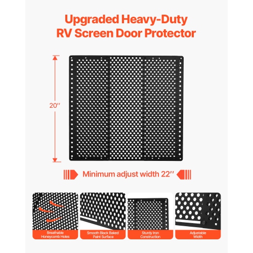 VEVOR 22 to 31.5inch RV Screen Door Protector,Adjustable Door Grille,Easy to Install, Reinforced Breathable Honeycomb Holes,Iron Camper RV Entry